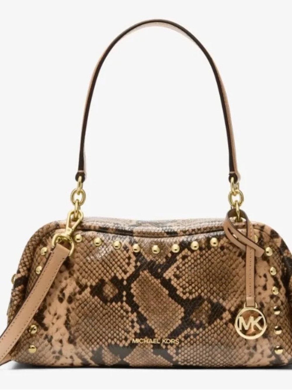 Michael Kors Tan and Brown Snake-Print Shoulder Bag with Gold Hardware